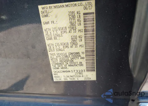 2017 Nissan Murano S from USA, damaged, VIN 5N1AZ2MH6HN173103